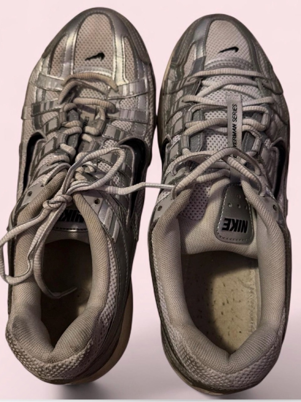 Nike Men’s P-6000 Metallic Silver and Beige Athletic Shoes - Picture 2 of 3